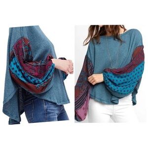 Free People NWOT One Blossom Thermal Teal SZ S Billow Sleeves